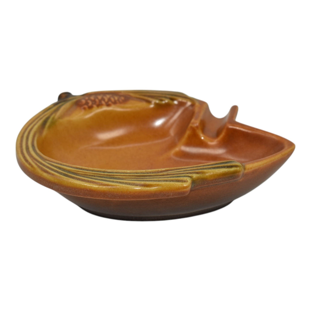 Roseville Pine Cone Brown 1953 Mid Century Modern Pottery Ceramic Ashtray 499
