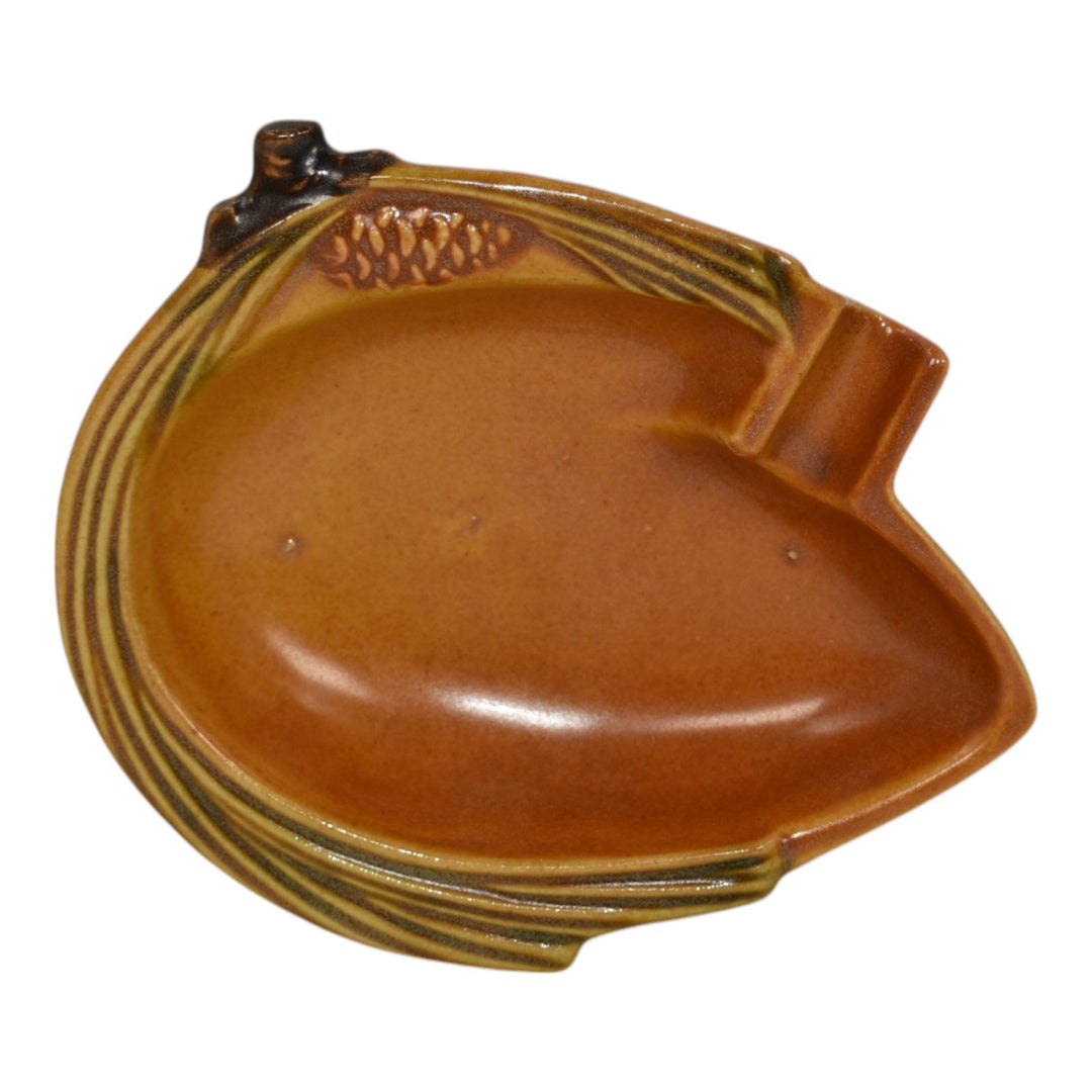 Roseville Pine Cone Brown 1953 Mid Century Modern Pottery Ceramic Ashtray 499