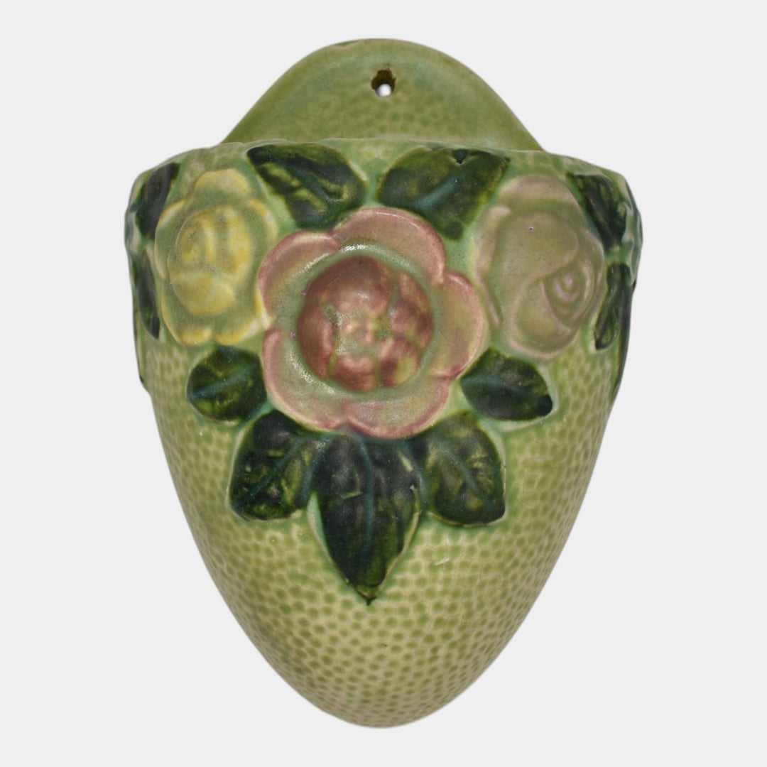 Roseville Rozane 1917 Vintage Art Pottery Green Ceramic Flower Wall Pocket