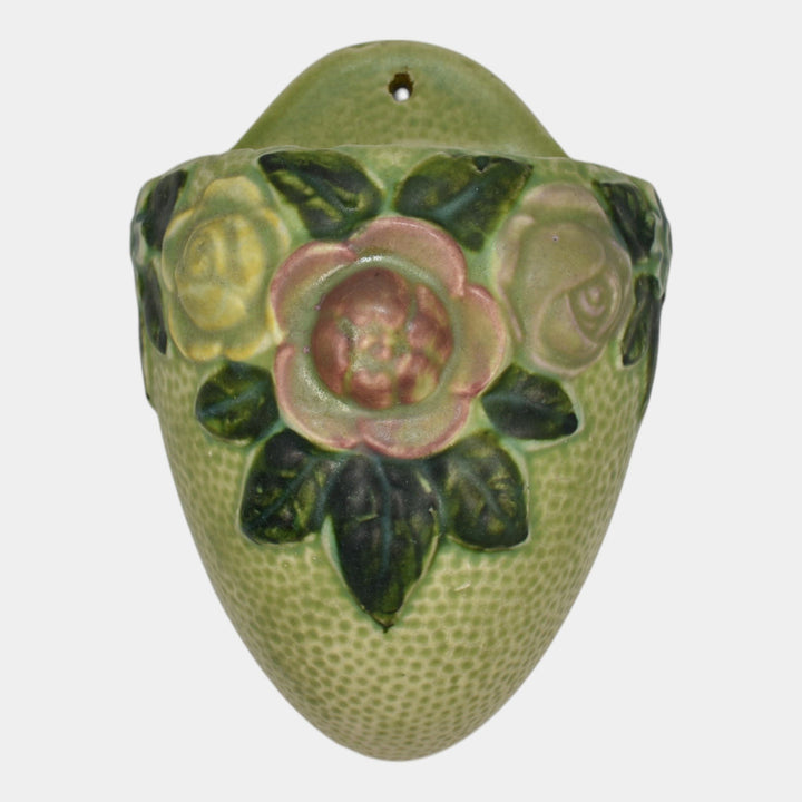 Roseville Rozane 1917 Vintage Art Pottery Green Ceramic Flower Wall Pocket