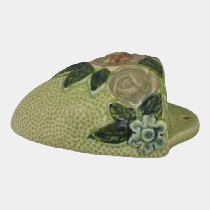 Roseville Rozane 1917 Vintage Art Pottery Green Ceramic Flower Wall Pocket