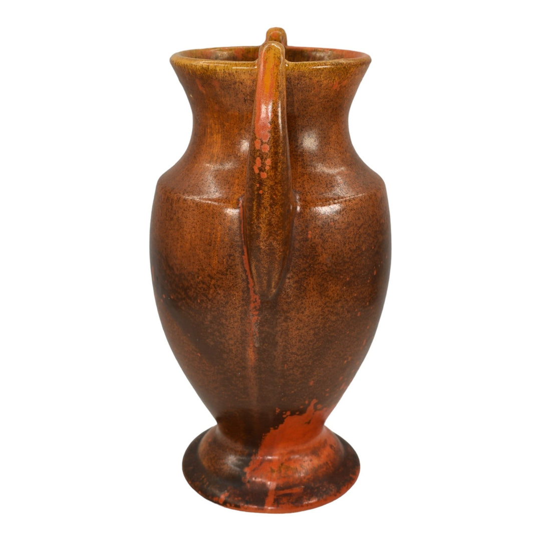 Pfaltzgraff 1930s Vintage Art Deco Pottery Orange Brown Handled Ceramic Vase