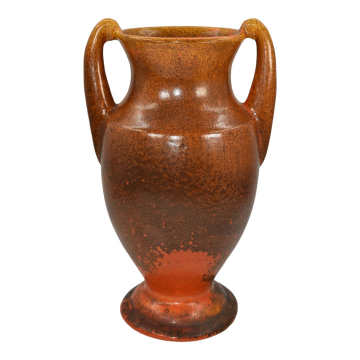 Pfaltzgraff 1930s Vintage Art Deco Pottery Orange Brown Handled Ceramic Vase