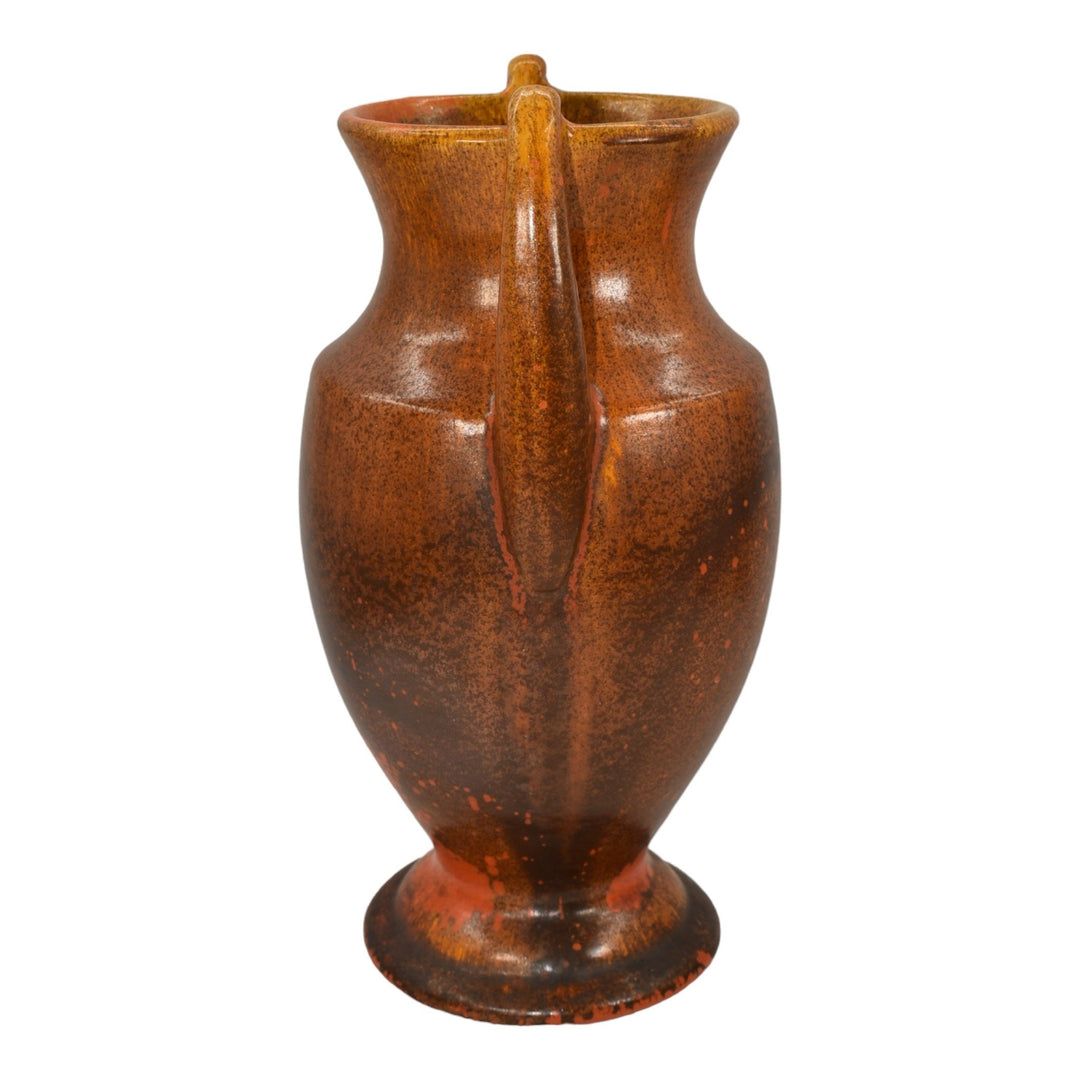 Pfaltzgraff 1930s Vintage Art Deco Pottery Orange Brown Handled Ceramic Vase