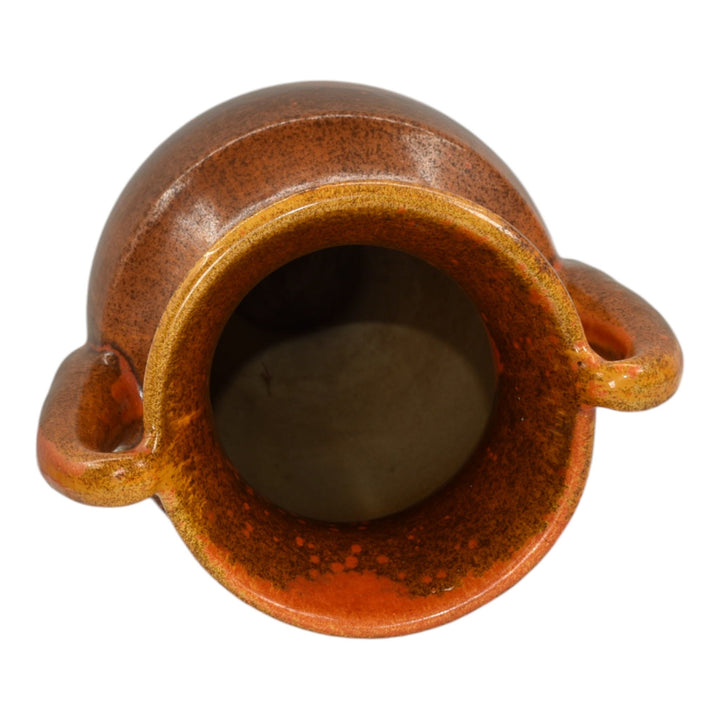 Pfaltzgraff 1930s Vintage Art Deco Pottery Orange Brown Handled Ceramic Vase