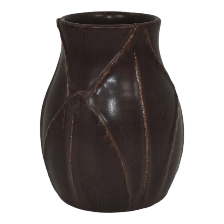 Ephraim Faience 2005 Hand Made Pottery Purple Plum Leaf Ceramic Cabinet Vase 362
