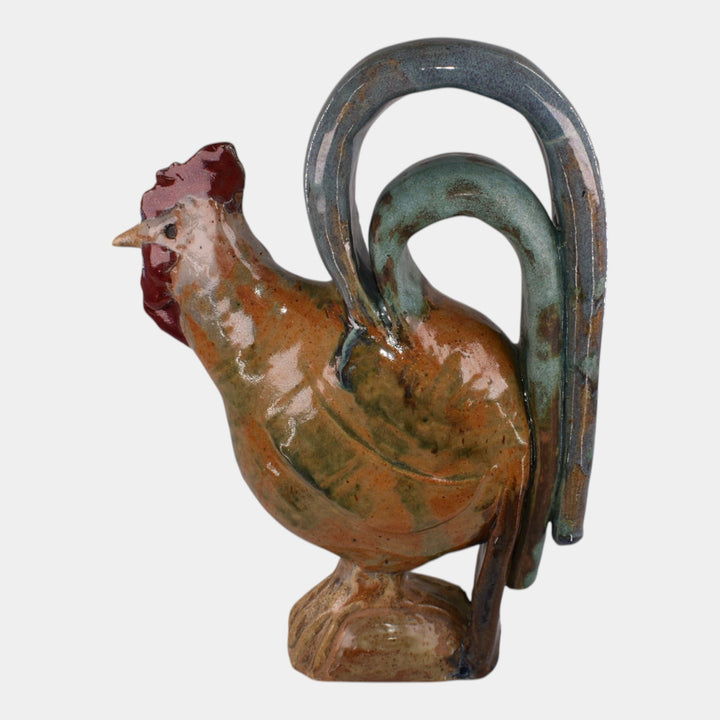 Hog Hill North Carolina Folk Art Pottery Ceramic Rooster Statue - Just Art Pottery