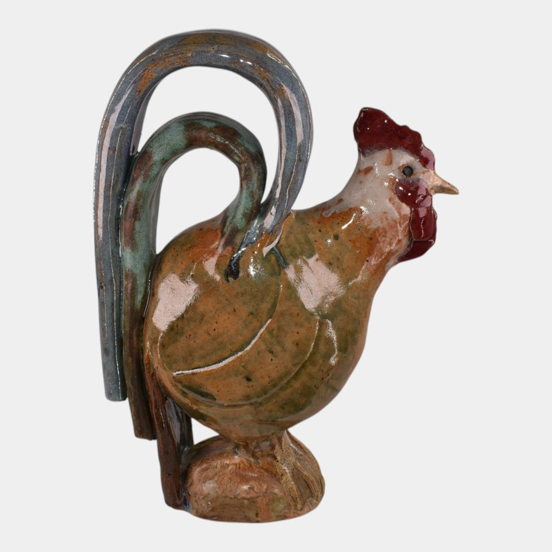 Hog Hill North Carolina Folk Art Pottery Ceramic Rooster Statue - Just Art Pottery