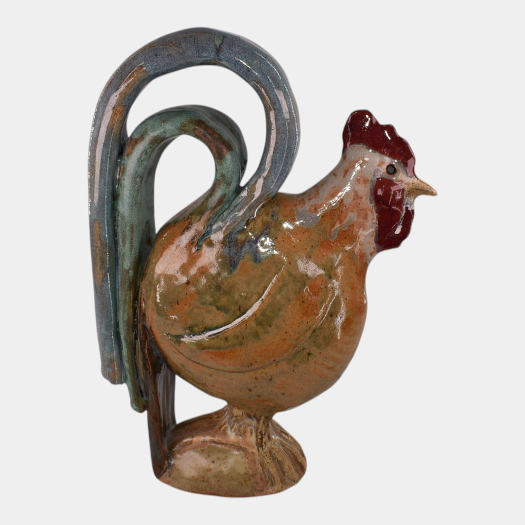 Hog Hill North Carolina Folk Art Pottery Ceramic Rooster Statue - Just Art Pottery