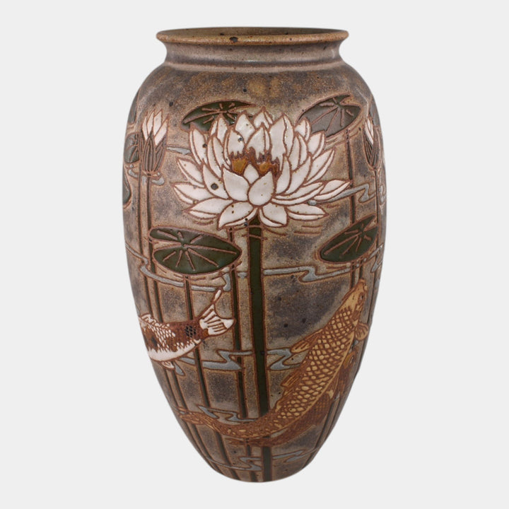 Common Ground Eric Olson Studio Art Pottery Lilypad Koi Fish Vase 481