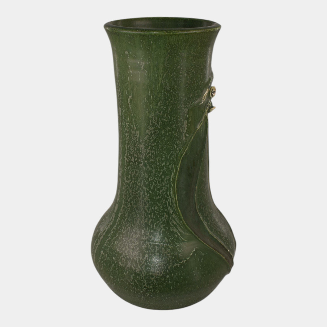 Door Studio Art Pottery 2001 Hand Thrown Green Botanical Ceramic Vase