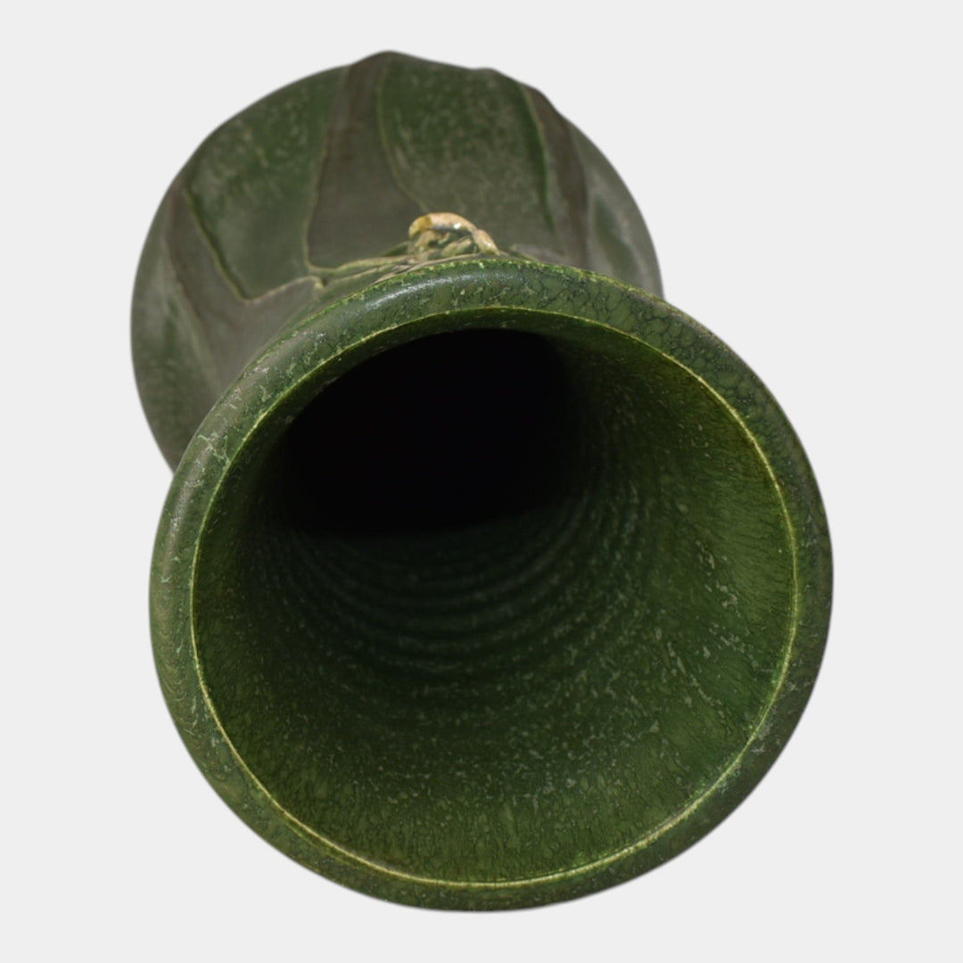 Door Studio Art Pottery 2001 Hand Thrown Green Botanical Ceramic Vase