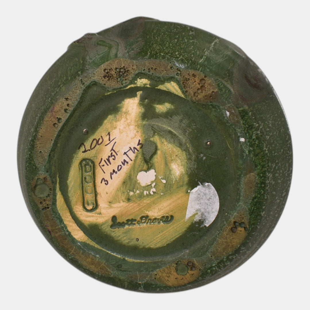 Door Studio Art Pottery 2001 Hand Thrown Green Botanical Ceramic Vase