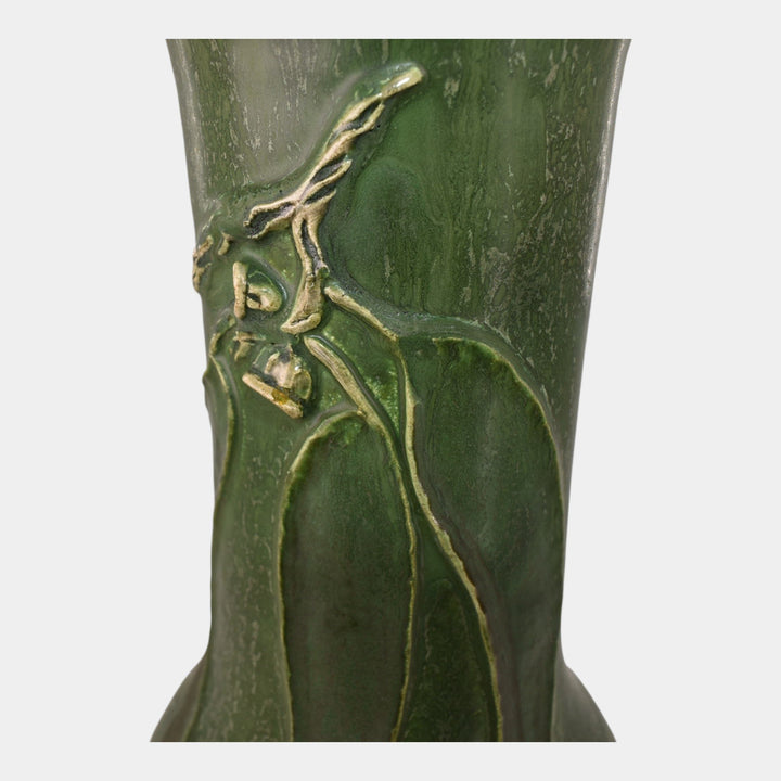 Door Studio Art Pottery 2001 Hand Thrown Green Botanical Ceramic Vase