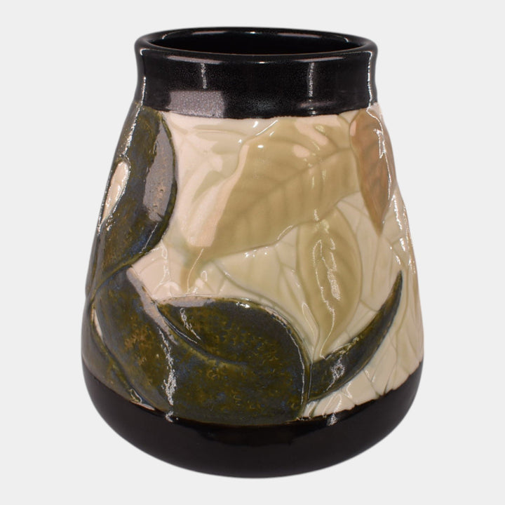 Illumine Studio Art Pottery Carved Frog And Snake In Leaves Vase