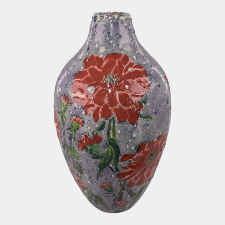 Tim Eberhardt Studio Art Pottery Hand Made Floral Snowy Vase