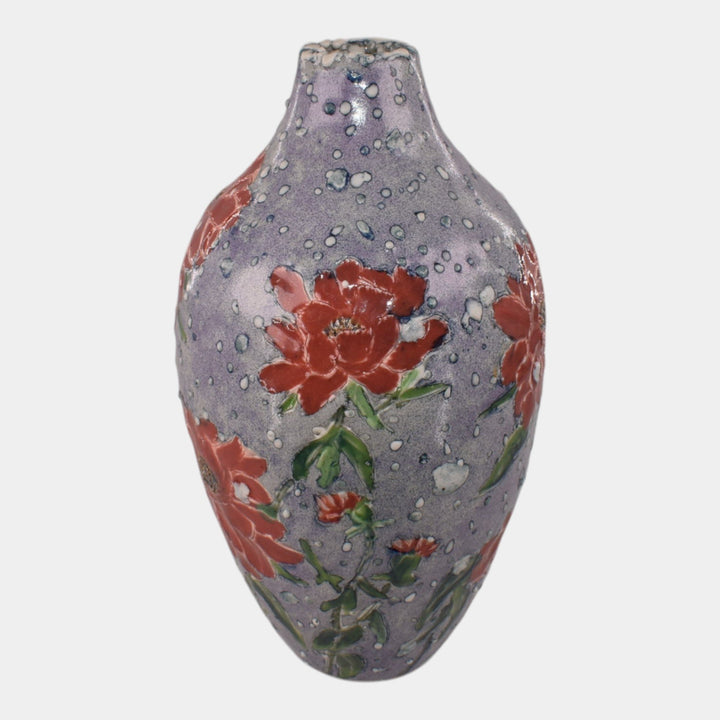Tim Eberhardt Studio Art Pottery Hand Made Floral Snowy Vase