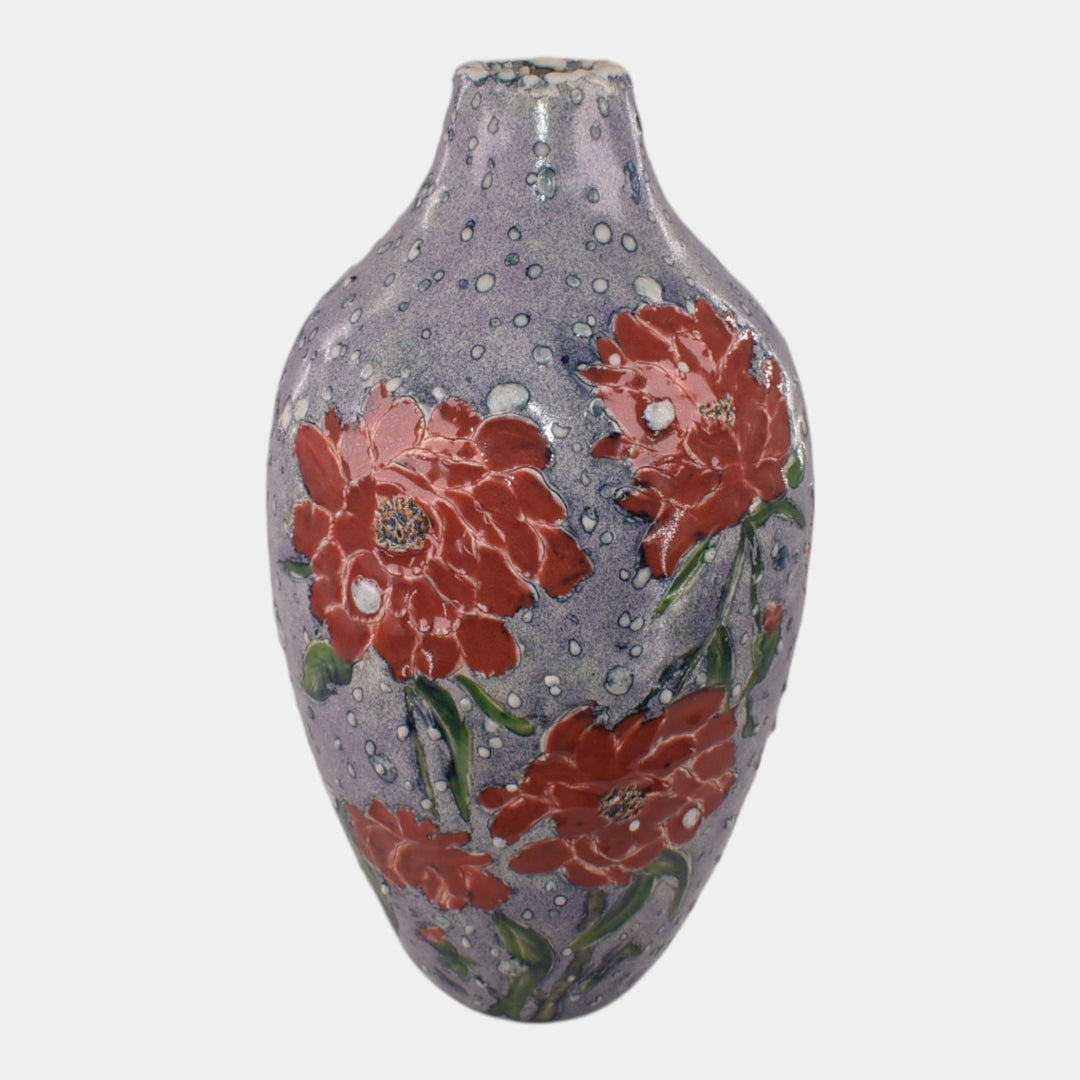 Tim Eberhardt Studio Art Pottery Hand Made Floral Snowy Vase