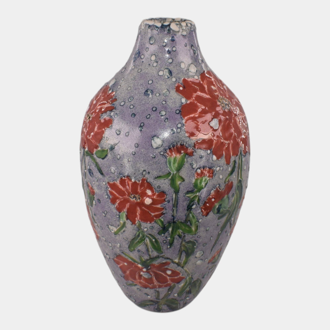 Tim Eberhardt Studio Art Pottery Hand Made Floral Snowy Vase