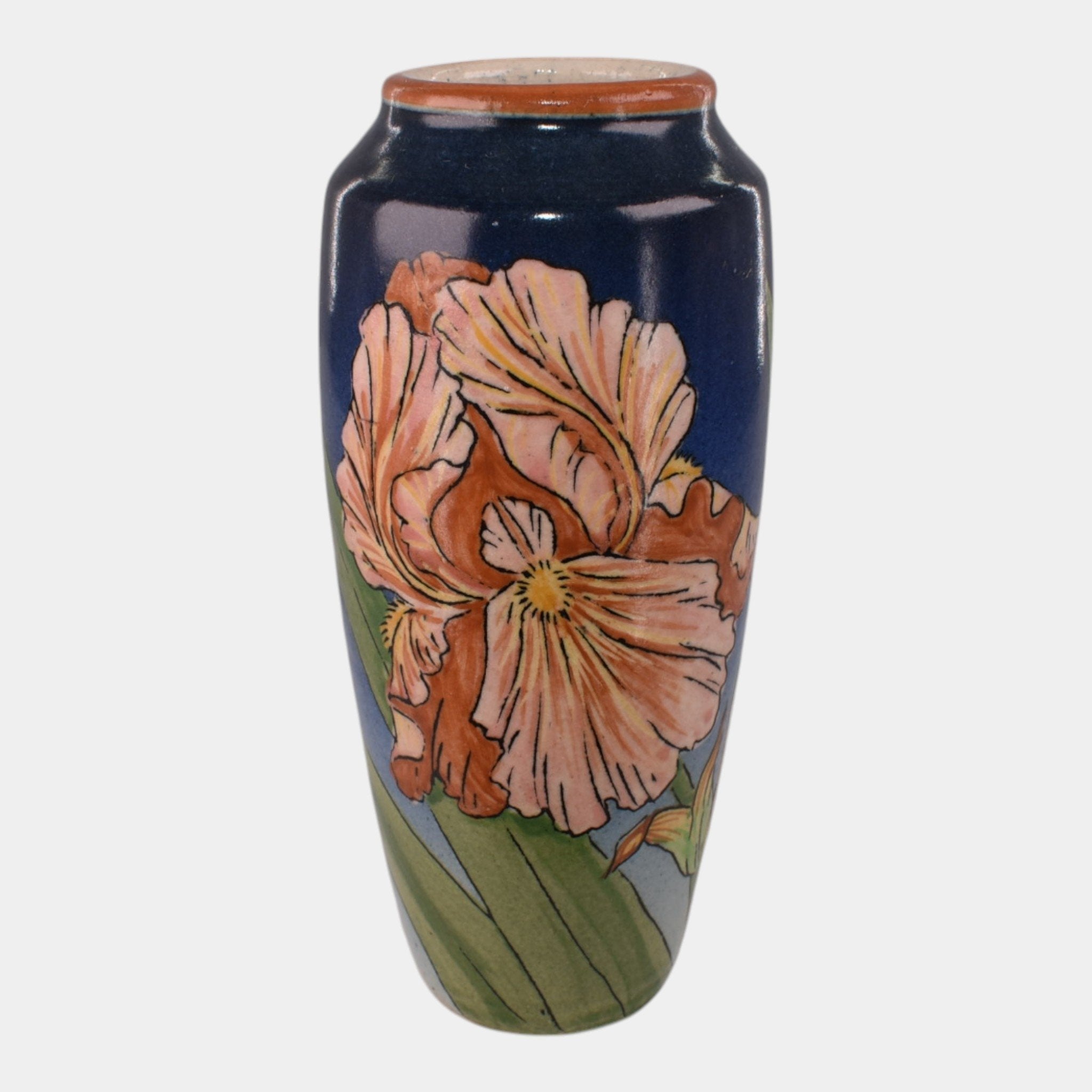 Santa Barbara Ceramic Design 1981 Art Pottery Hand Painted Iris