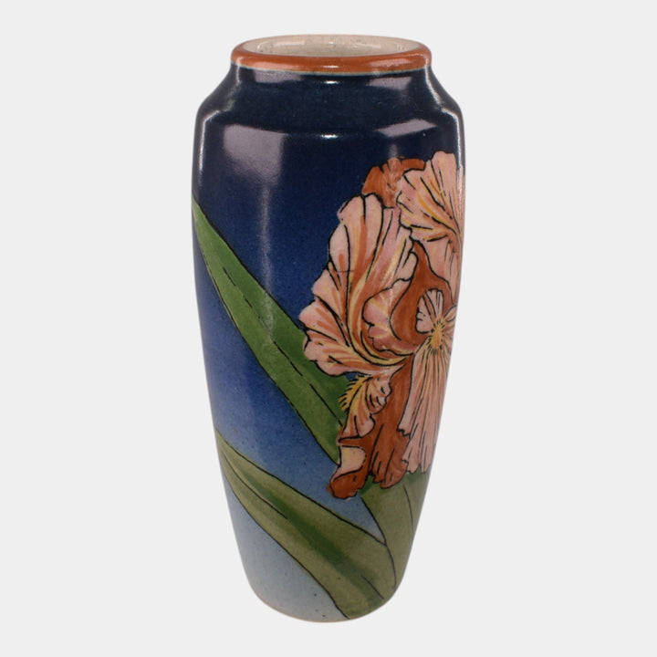 Santa Barbara Ceramic Design 1981 Art Pottery Hand Painted Iris Vase Sargent