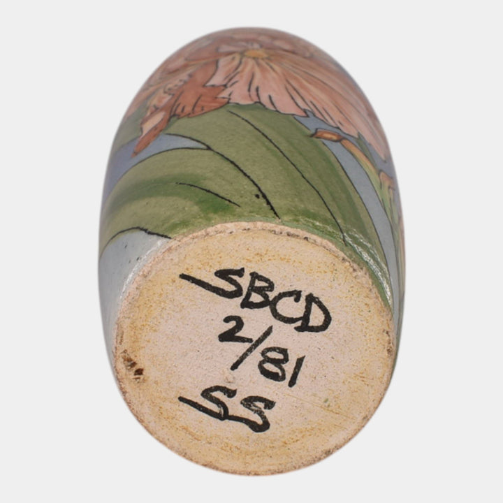 Santa Barbara Ceramic Design 1981 Art Pottery Hand Painted Iris Vase Sargent