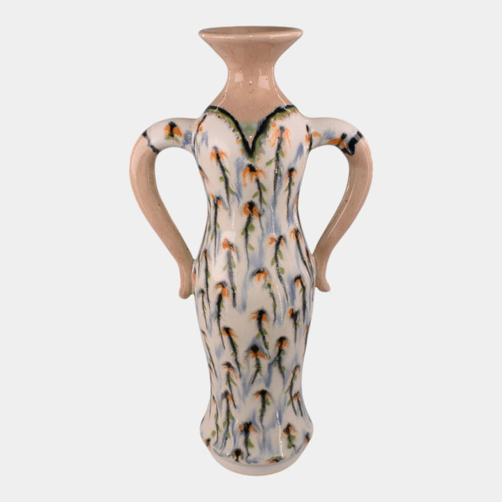 Tim Eberhardt Studio Art Pottery Hand Made Floral Handled Vase #1151