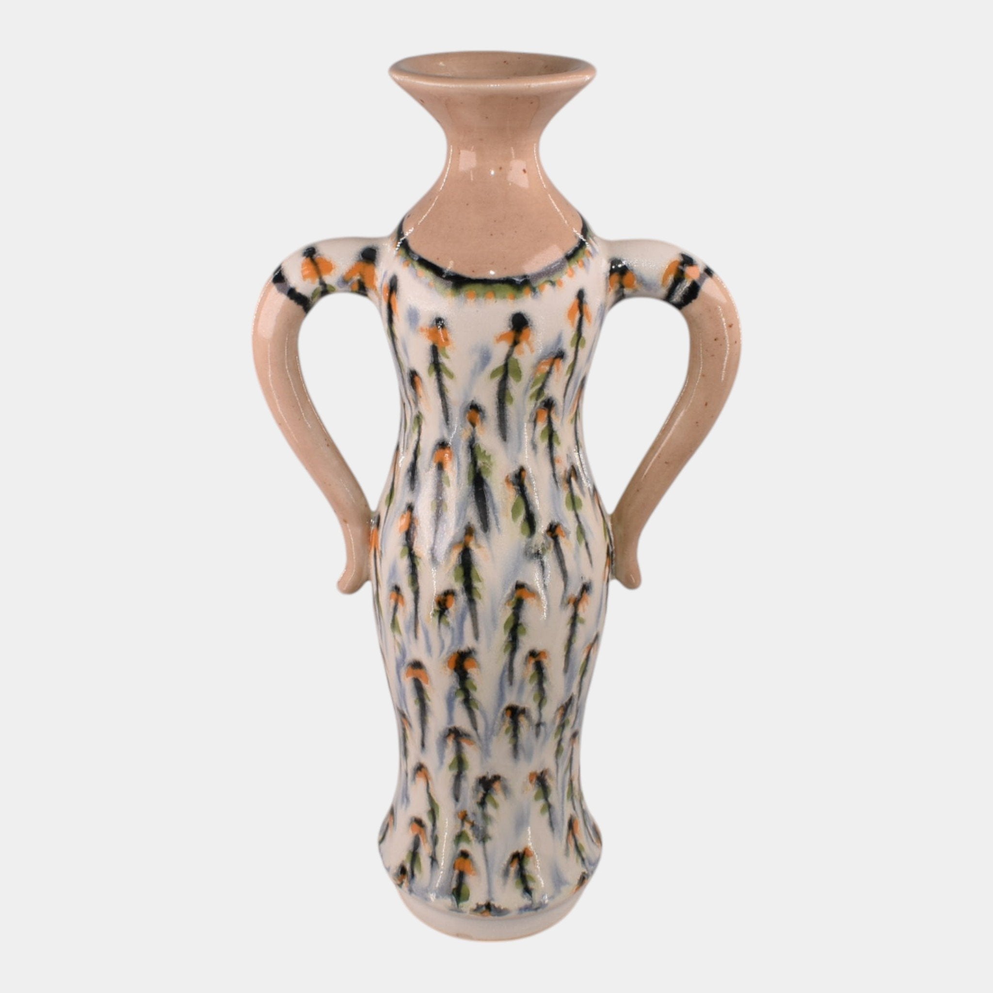Tim Eberhardt Studio Art Pottery Hand Made Floral Handled Vase