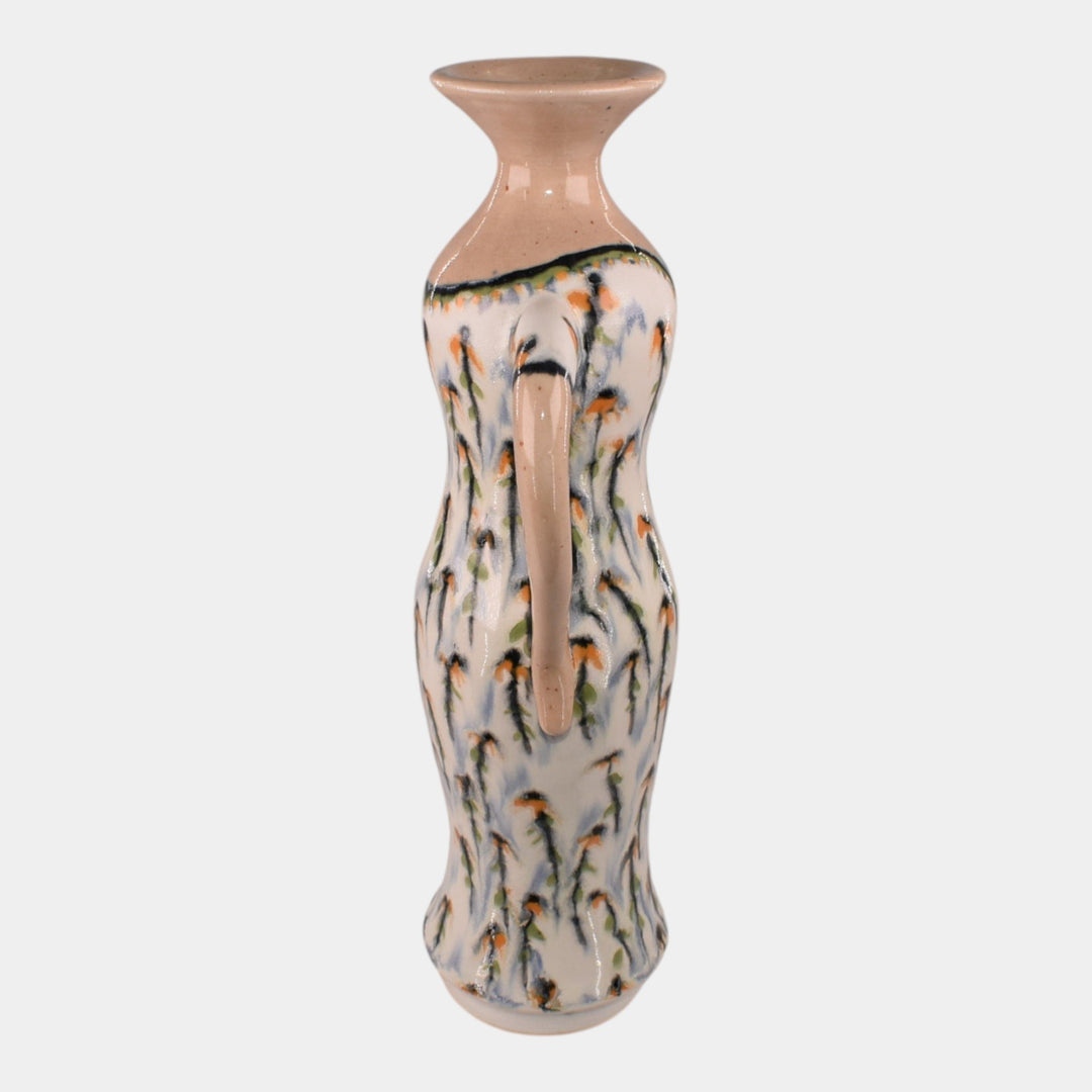 Tim Eberhardt Studio Art Pottery Hand Made Floral Handled Vase #1151