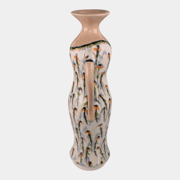 Tim Eberhardt Studio Art Pottery Hand Made Floral Handled Vase #1151