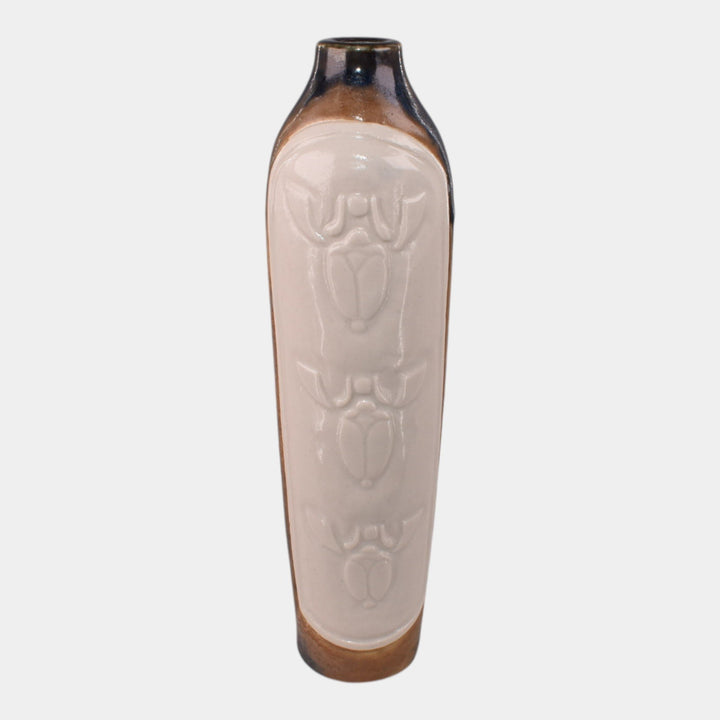 Door Studio Art Pottery Hand Thrown Ivory Paneled Scarab Ceramic Vase