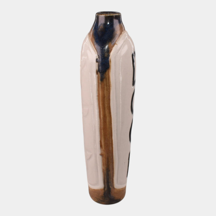Door Studio Art Pottery Hand Thrown Ivory Paneled Scarab Ceramic Vase