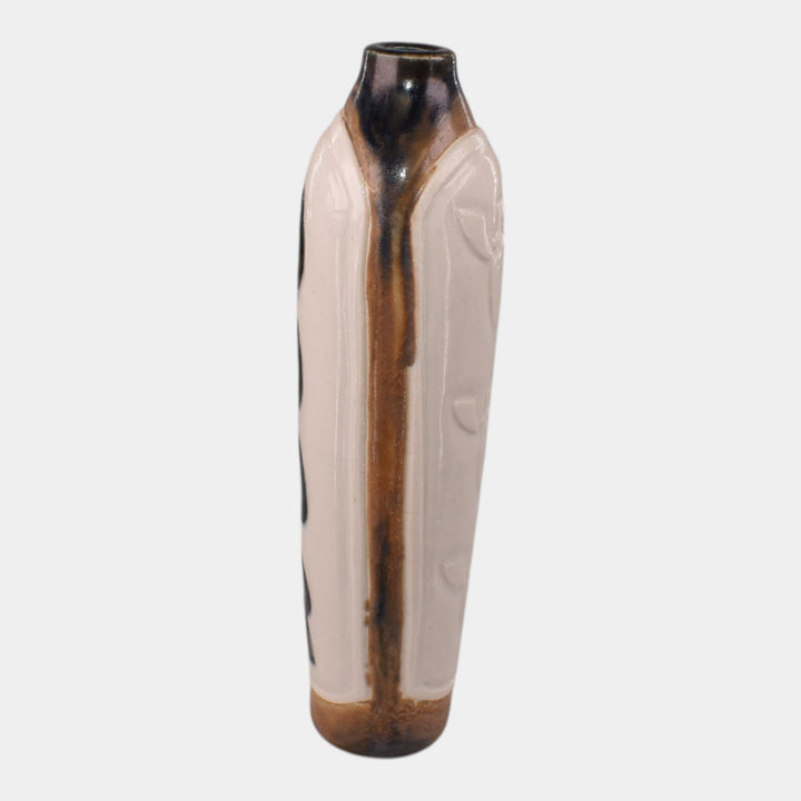 Door Studio Art Pottery Hand Thrown Ivory Paneled Scarab Ceramic Vase