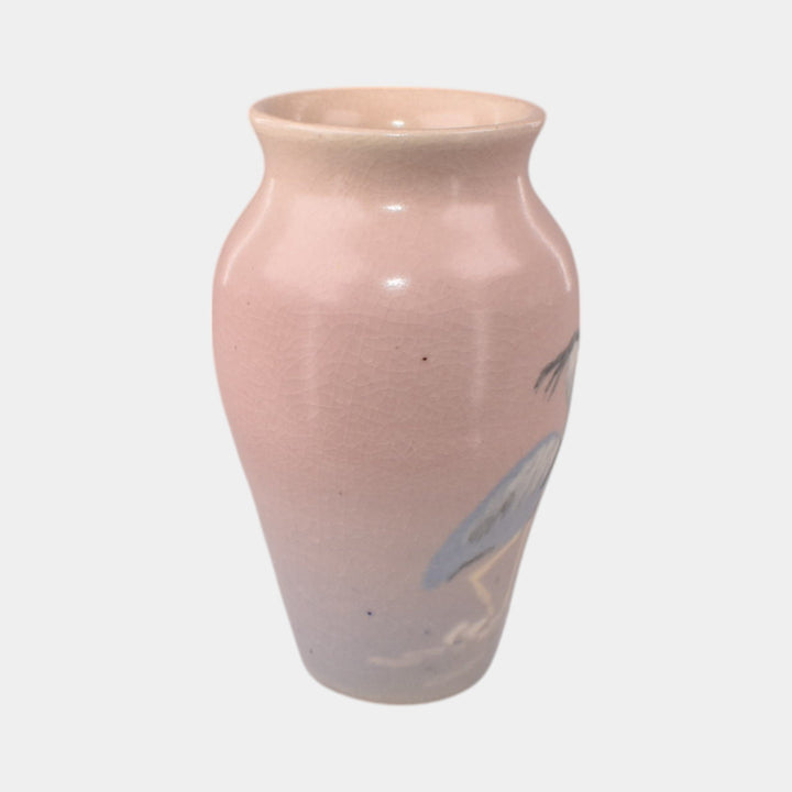 Door Studio Art Pottery Hand Thrown Pink Vellum Crane Miniature Vase