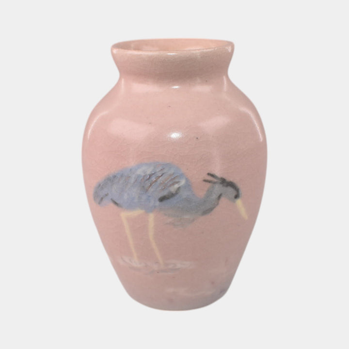Door Studio Art Pottery Pink Vellum Crane Miniature Vase