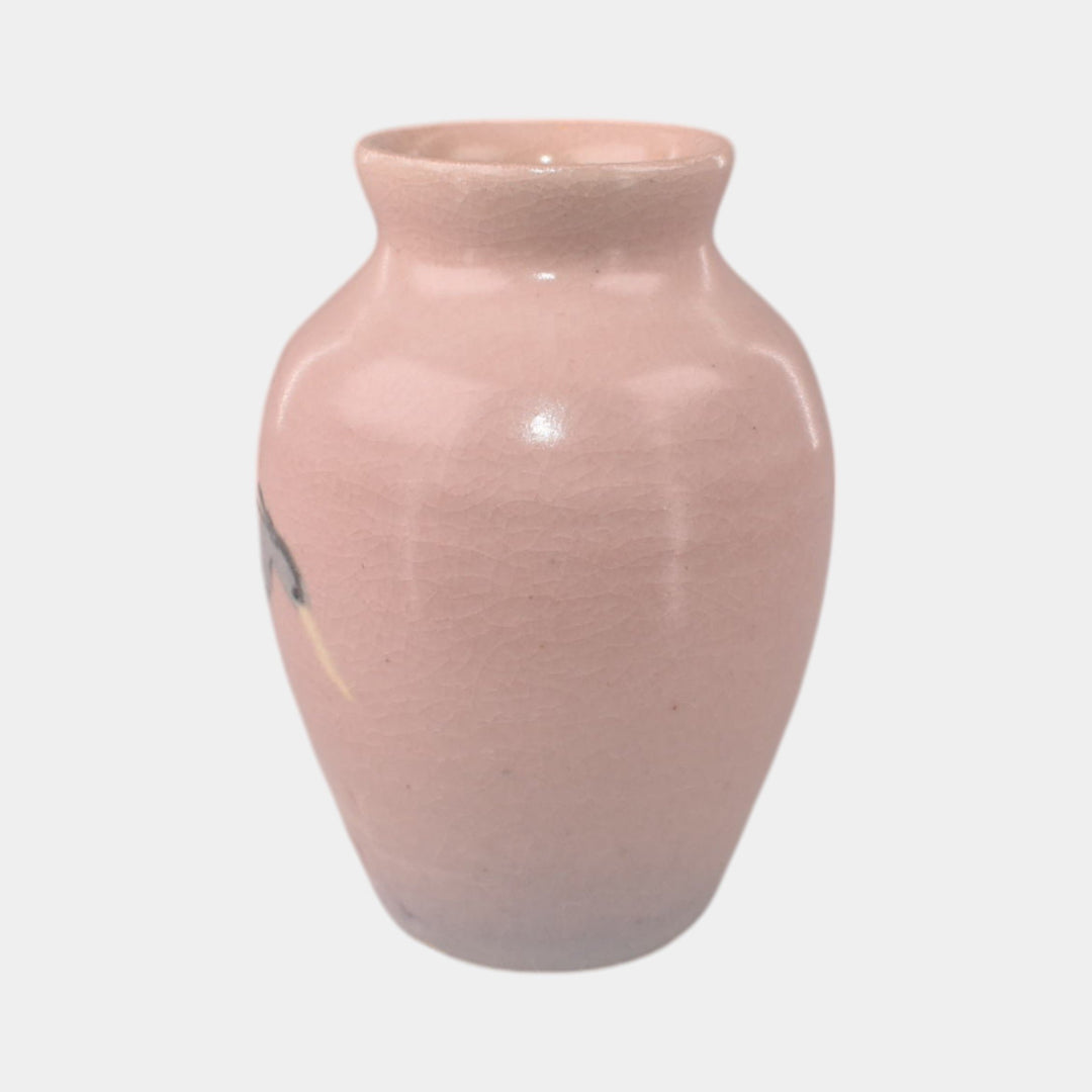 Door Studio Art Pottery Pink Vellum Crane Miniature Vase