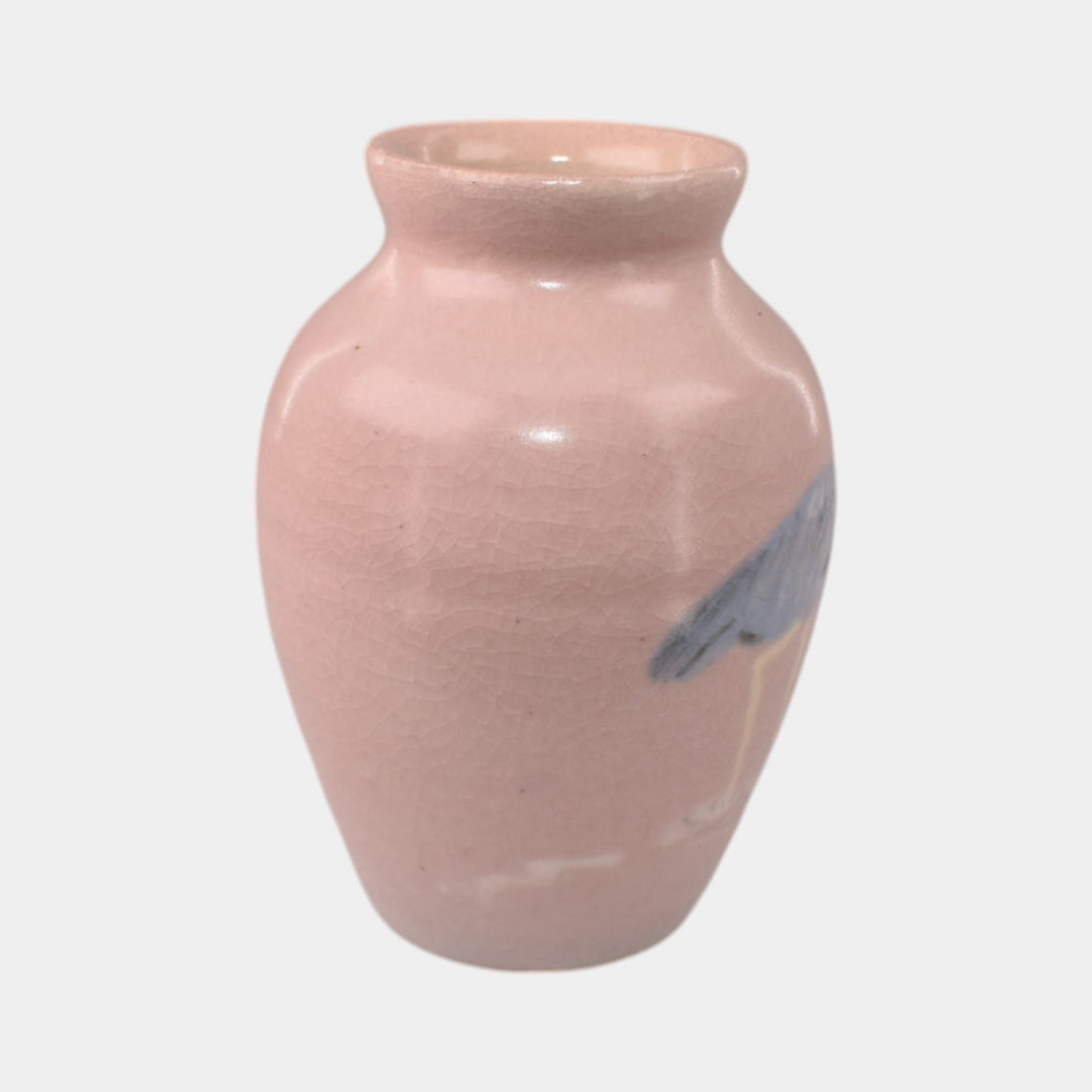 Door Studio Art Pottery Pink Vellum Crane Miniature Vase