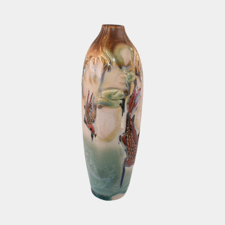 Door Studio Art Pottery Hand Thrown Koi Ceramic Vase