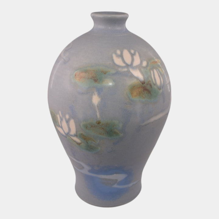 Illumine Vintage Art Pottery Ceramic Blue Waterlilies Vase