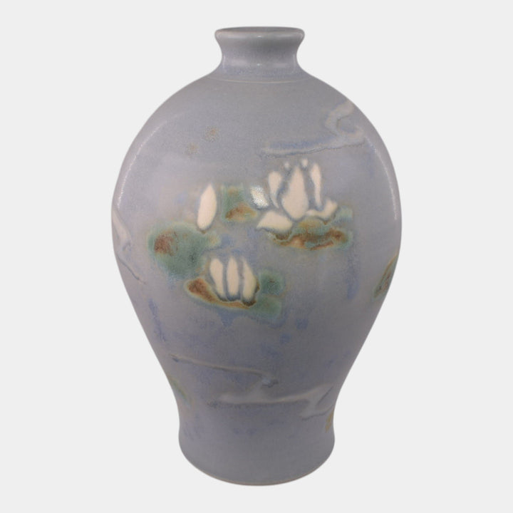 Illumine Vintage Art Pottery Ceramic Blue Waterlilies Vase