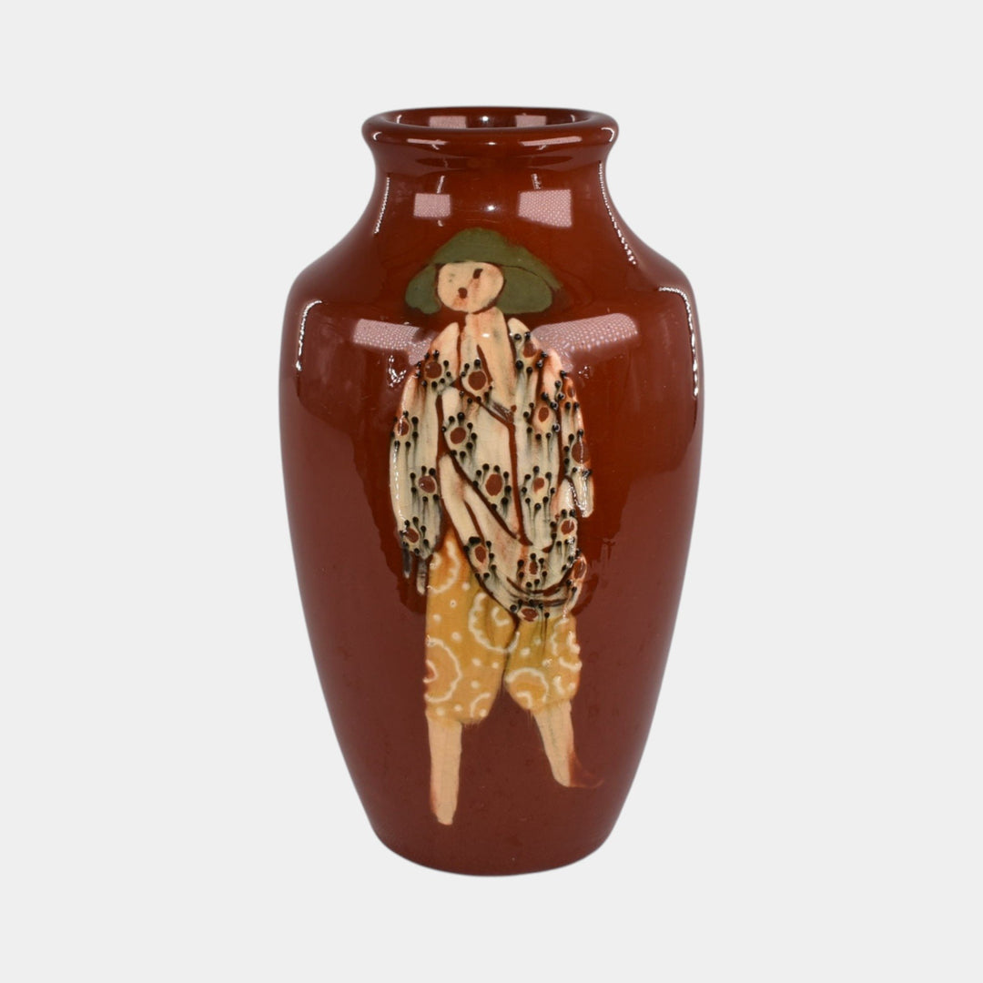 Weller Pottery Rhead Faience Birdimal Oriental Woman Vase 98 - Just Art Pottery