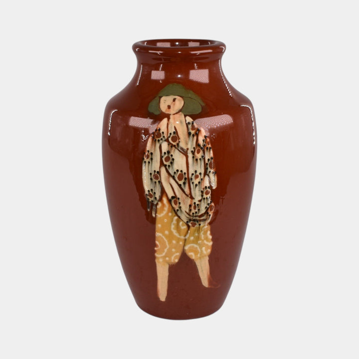 Weller Pottery Rhead Faience Birdimal Oriental Woman Vase 98 - Just Art Pottery