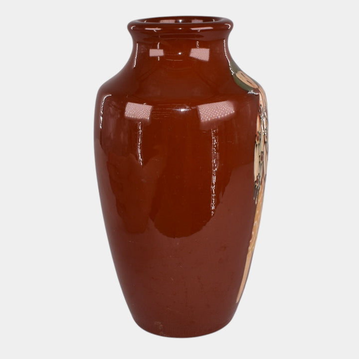 Weller Pottery Rhead Faience Birdimal Oriental Woman Vase 98 - Just Art Pottery