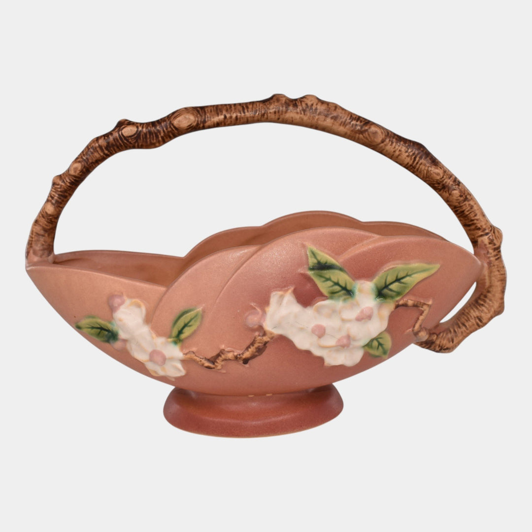 Roseville Apple Blossom Pink 1949 Vintage Art Pottery Ceramic Basket 310-10