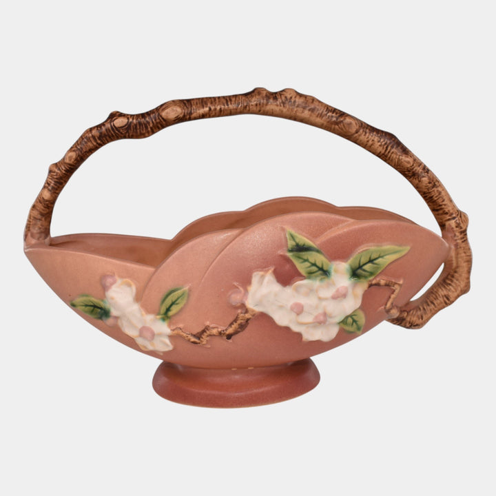 Roseville Apple Blossom Pink 1949 Vintage Art Pottery Ceramic Basket 310-10