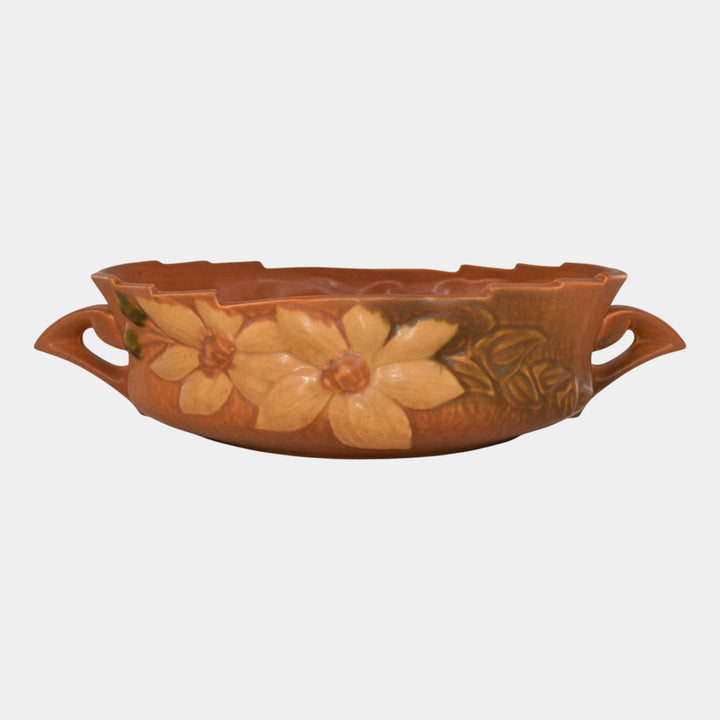 Roseville Clematis Brown 1944 Vintage Art Pottery Ceramic Console Bowl 458-10