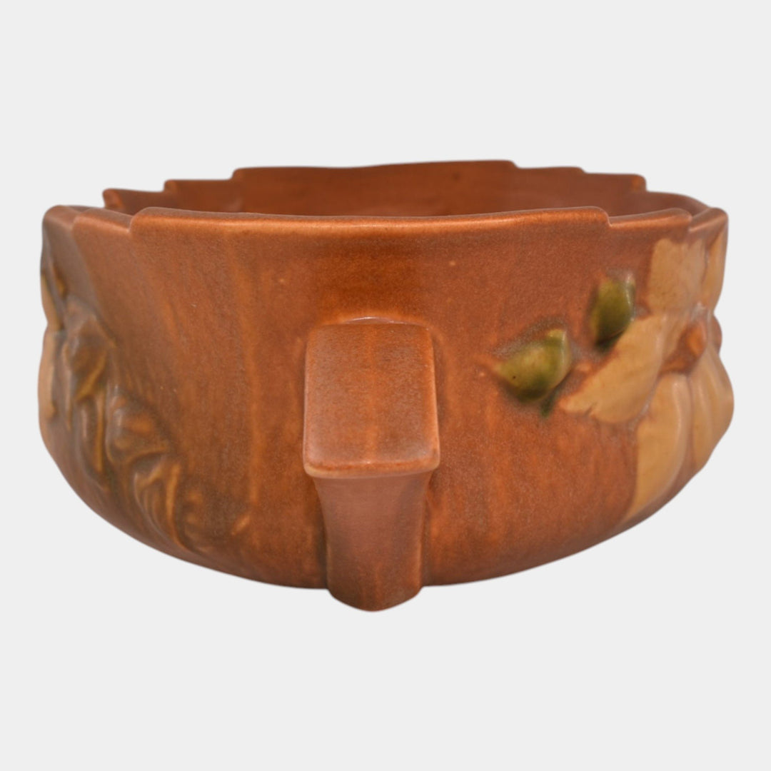 Roseville Clematis Brown 1944 Vintage Art Pottery Ceramic Console Bowl 458-10