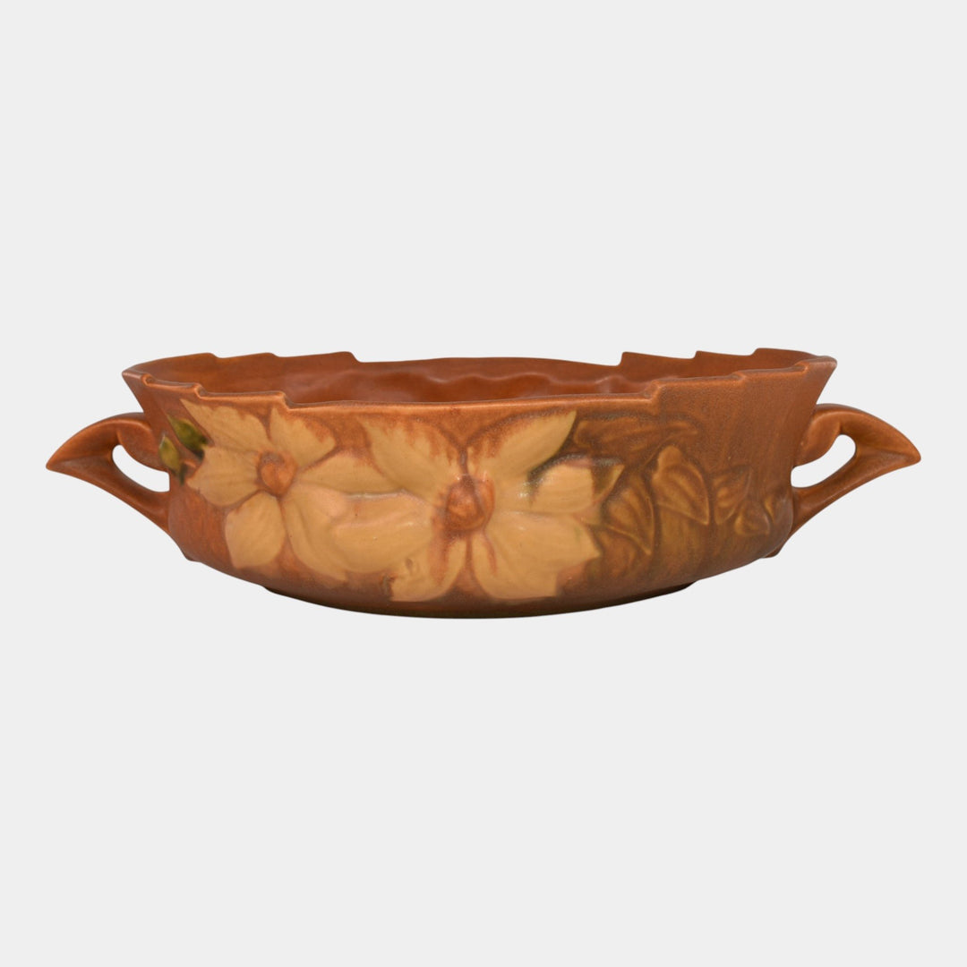 Roseville Clematis Brown 1944 Vintage Art Pottery Ceramic Console Bowl 458-10