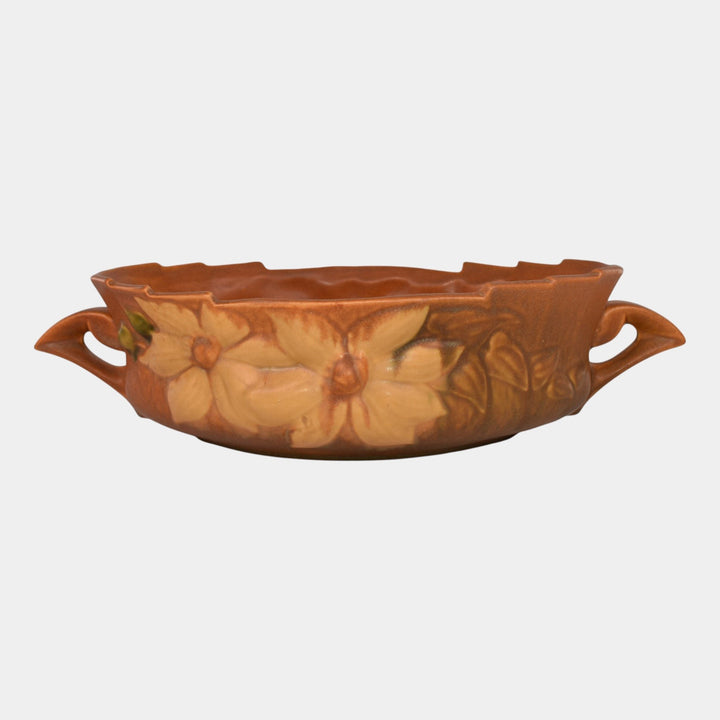 Roseville Clematis Brown 1944 Vintage Art Pottery Ceramic Console Bowl 458-10