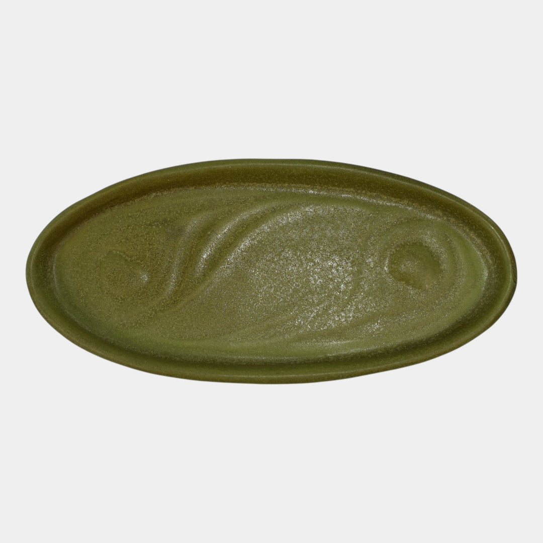 Valentien Pottery 1911-1914 California Matte Green Peacock Feathers Tray
